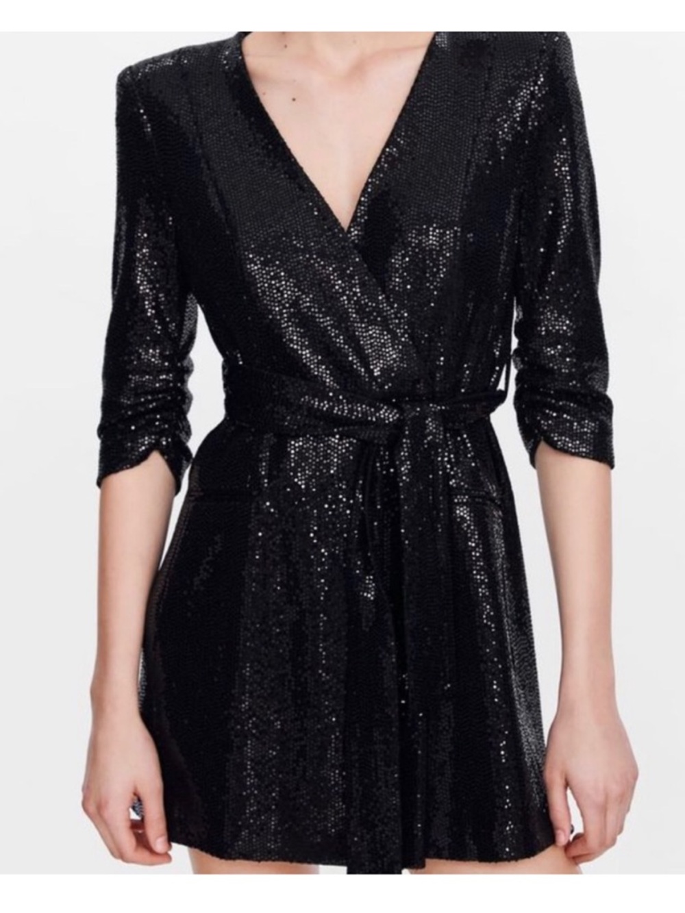 $149 NWOT Zara Black Shiny Sequin Blazer Dress XS